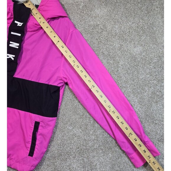 Victoria's Secret Pink Sherpa Hood Lined Anorak 1/2 Zip Logo Windbreaker Sz XS-S - Picture 6 of 12
